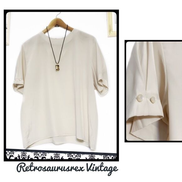 Vintage Sheer Pearl Toned Secretary Blouse Medium - Picture 1 of 5